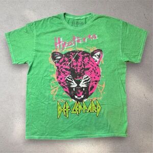 Def Leppard Hysteria Graphic T-Shirt Green Mens XL Leopard Rock Band Tee